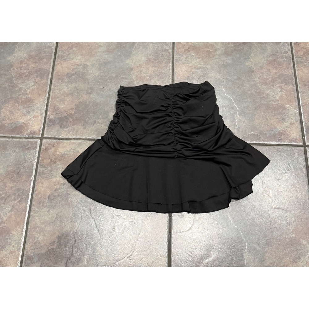 EasisiM Classic Black Ruched Mini Skirt Ruffle Hem Bodycon Stretchy Size M
